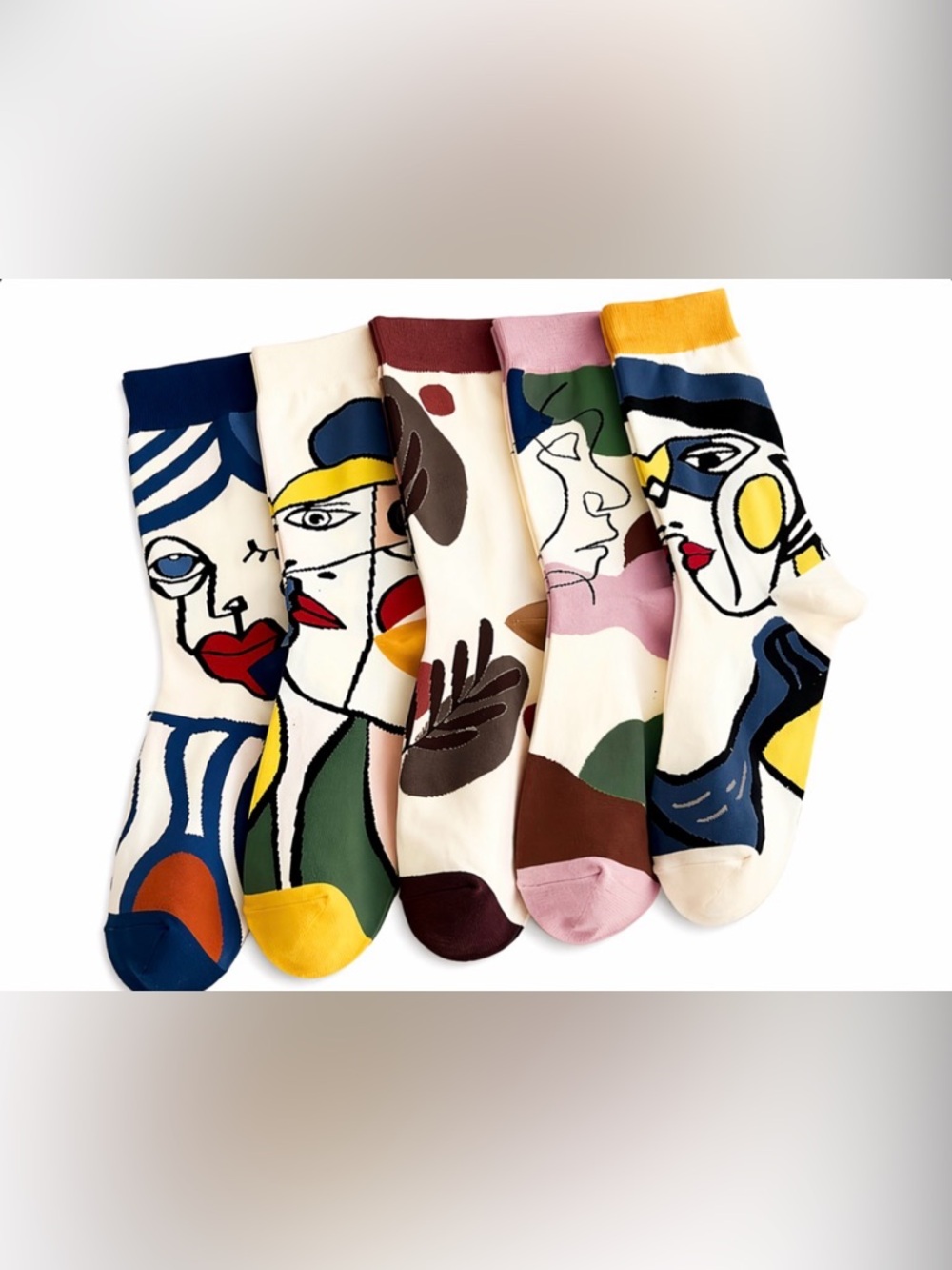 Artistic Abstract Face Crew Socks - Multicolor - O/S